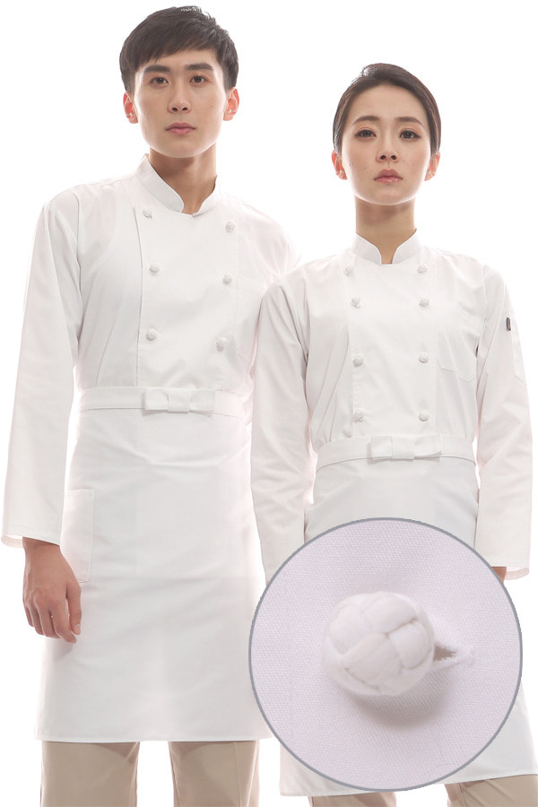 매듭이 짱짱한 백색더블매듭 긴팔조리복 (면혼방30수,공용상의) CD01WWWT3