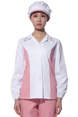 여성용 핑크 백 카라 고무줄 긴팔위생복 (상의,20수 톡톡한 원단 속옷안비침)